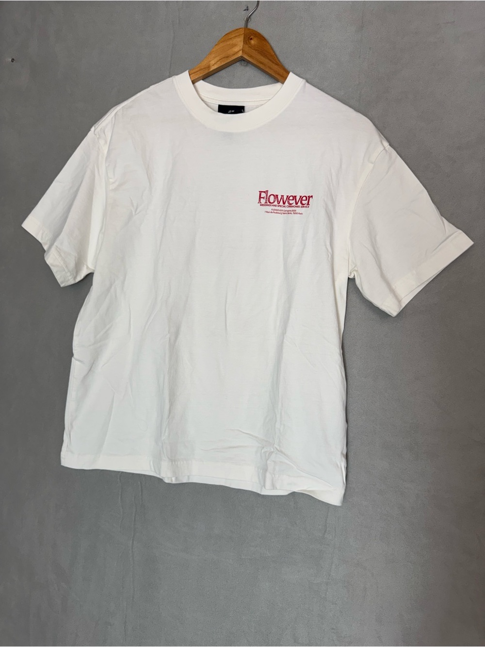 H&M Flower and Ever Graphic Tee S White Red Paris Floral Relaxed Fit T Shirt